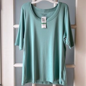 Charter Club Pima Cotton Luxury Elbow Sleeve Top, size L, NWT